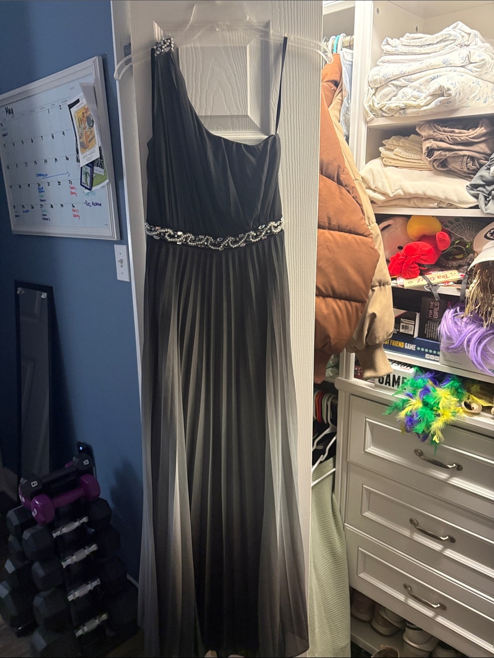 Black One-Shoulder Prom Gown with Embellished Waist